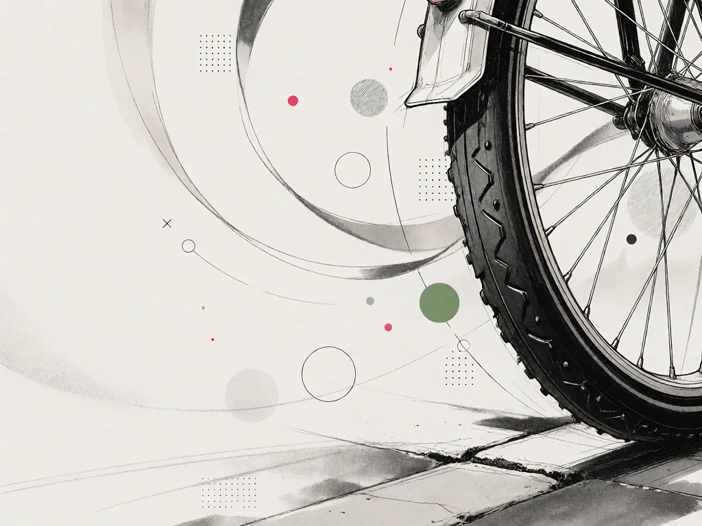 Gros plan sur la frontière entre trottoir et chaussée. Les plots jaunes d’une bande podotactile traversent l’image ; devant, la roue avant d’un vélo entame la montée du petit ressaut.